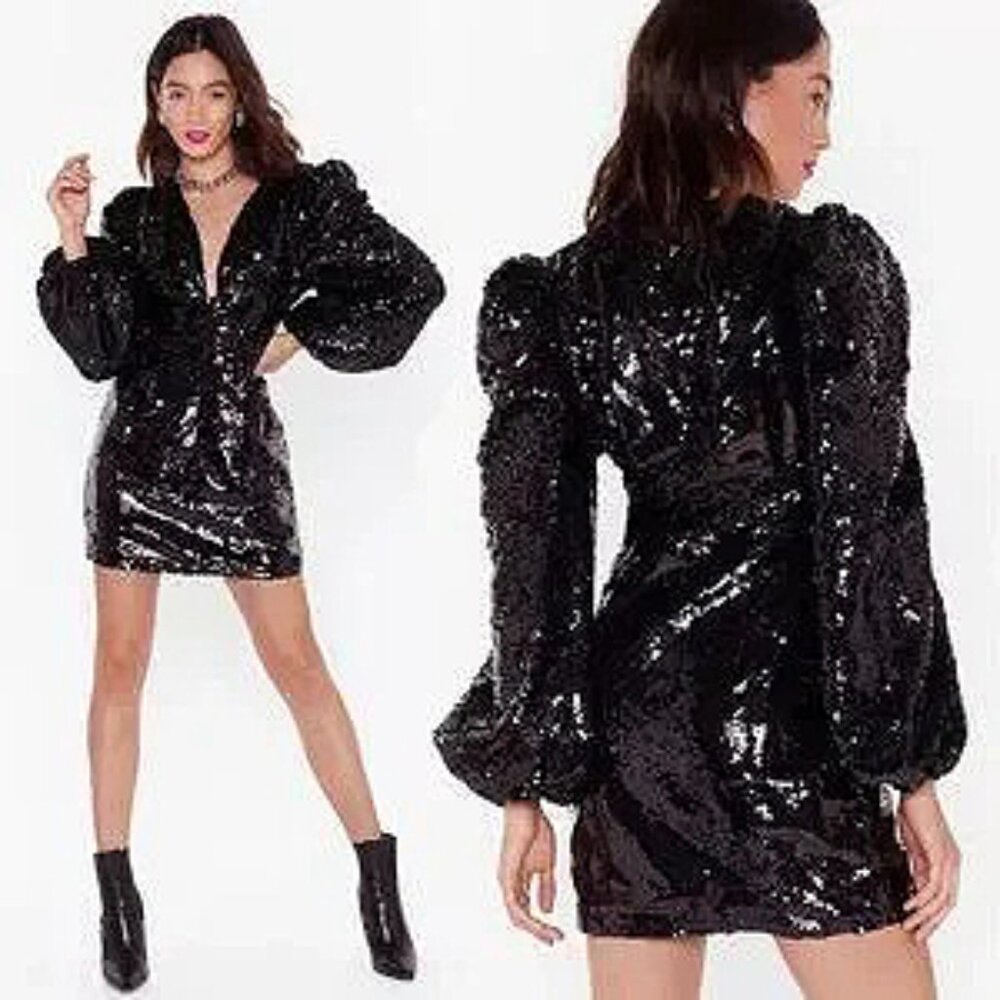 💥SHOWSTOPPER💥 Nasty Gal Sequin of the Night Balloon Sleeve Mini Dress